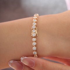 10K Yellow Gold Round Cut Lab Diamond Bezel Tennis Bracelet