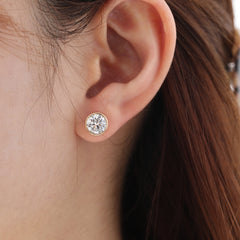 18K Yellow Gold 3ct tw Round Cut Lab Diamond Bezel Stud Earrings