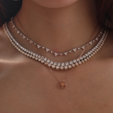 14K Rose Gold Toi et Moi Heart Shape and Crown Pendant Necklace