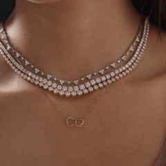 14K Rose Gold Toi et Moi Heart Shape Pendant Necklace with Round Lab Dimaond Pave