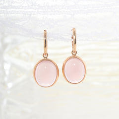 18K Yellow Gold 13 ctw Cabochon Rose Quartz Dangle Earrings