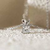 14K White Gold Princess Cut Lab diamond 4 Prong Basket Pendant Necklace