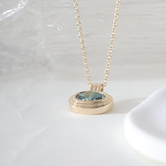 14K Yellow Gold 1.61CT Green Oval Cut Diamond Bezel Set Pendant