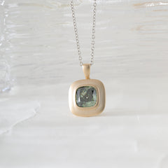 14K Yellow Gold 2.33CT Green Square Cushion Cut Diamond Bezel Set Pendant