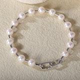 14K White Gold Near-round Fresh-water Pearl Bracelet