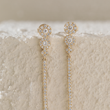 18K Yellow Gold Round Cut Diamond Pave Drop Earrings