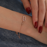 14K Rose Gold Round Lab Diamond Toi et Moi Pendant Chain Bracelet