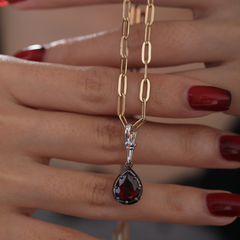 14K White Gold Necklace with 3ct Pear Shaped Lab Diamond Pendant in Black Rhodium Plated Bezel Setting