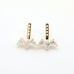 10K Yellow Gold Pear Lab Diamond 3 Stone Ear Jackets