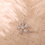14K White Gold 5-Flower Station Necklace with Round and Baguette Cut Lab Diamonds