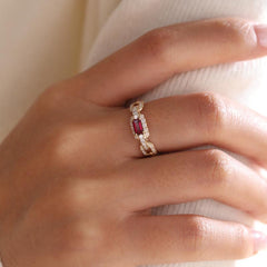 3*5mm Birthstone Ring with Hemp Rope-Shaped Shank