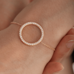 Round Lab Diamond Ring-Shaped Pave Pendant Chain Bracelet