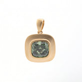 14K Yellow Gold 2.33CT Green Square Cushion Cut Diamond Bezel Set Pendant