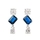 Platinum 7ct tw Old European Cut & Pear Lab Diamond Emerald Cut Sapphire Stud Earrings