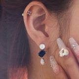 Platinum 7ct tw Old European Cut & Pear Lab Diamond Emerald Cut Sapphire Stud Earrings