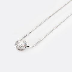 Platinum Round Brilliant Cut Lab Diamond Halo Setting Necklace