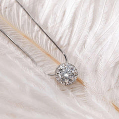 Platinum Round Brilliant Cut Lab Diamond Halo Setting Necklace