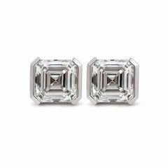 Asscher Lab Diamond Half Bezel Basket Setting Stud Earrings - MMR