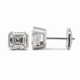 Asscher Lab Diamond Half Bezel Basket Setting Stud Earrings - MMR