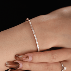 Baguette Cut Lab Diamond Half - Bezel Bangle - to - Chain Bracelet - MMR