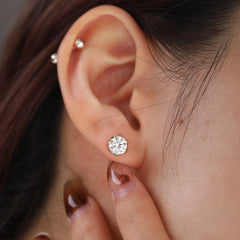 Round brilliant Lab Diamond Millegrain Floral Basket Stud Earrings