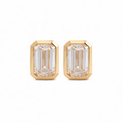 Emerald Cut Lab Diamond Bezel Basket Setting Stud Earrings - MMR