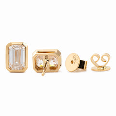 Emerald Cut Lab Diamond Bezel Basket Setting Stud Earrings - MMR