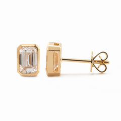 Emerald Cut Lab Diamond Bezel Basket Setting Stud Earrings - MMR