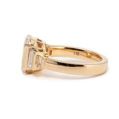 Emerald Cut Lab Diamond Half - Bezel Five - Stone Ring with Baguette Side Stones - MMR