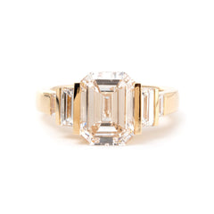 Emerald Cut Lab Diamond Half - Bezel Five - Stone Ring with Baguette Side Stones - MMR