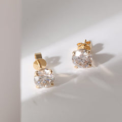 Fiorese 2 carat Round Cut Lab Diamond 14 Karat Gold Four Claw Prongs Martini Setting Stud Earrings for Women (GH+ Color,VS+ Clarity)