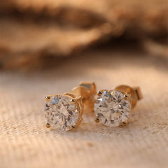 Fiorese 2 carat Round Cut Lab Diamond 14 Karat Gold Four Round Prongs Basket Setting Stud Earrings for Women (GH+ Color,VS+ Clarity)