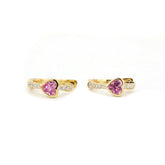 Gold - Plated Sterling Silver Heart Pink Sapphire Stud Earrings with Moissanite Accents - MMR