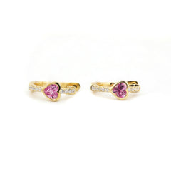 Gold - Plated Sterling Silver Heart Pink Sapphire Stud Earrings with Moissanite Accents - MMR