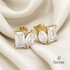 Marquise And Emerald Cut Gemstons Toi et Moi Earrings Studs - MMR