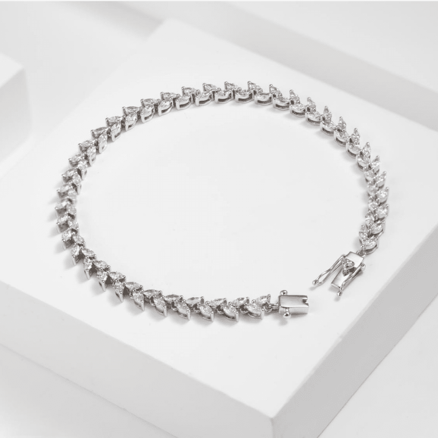 Marquise Cut Lab Diamond Two - Prong Basket Tennis Bracelet with Willow - Inspired Design - MMR