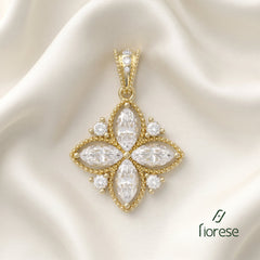 Marquise Shape Flower Milgrain Pendant - MMR