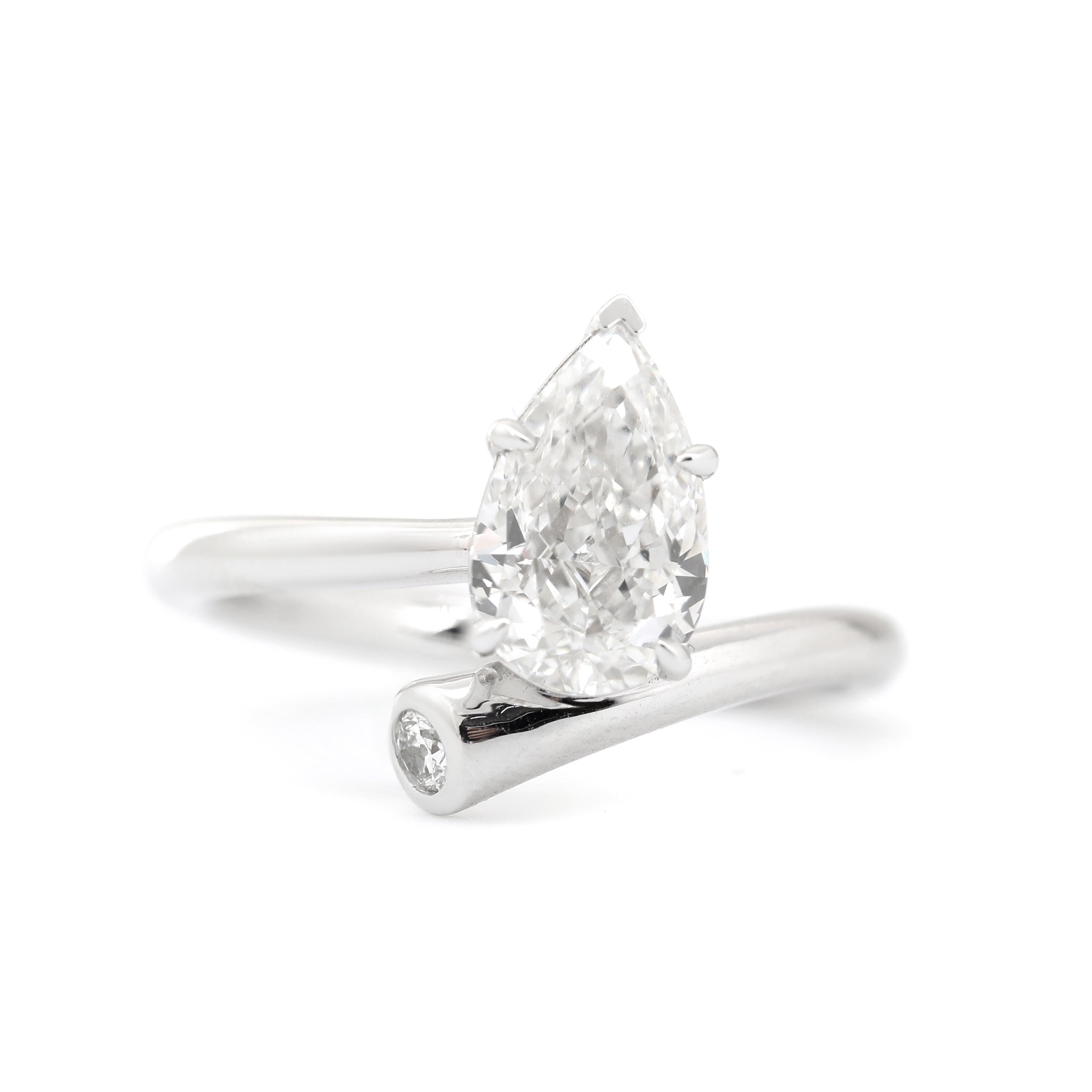 Pear Shape With Flush Set Round Stone Bypass Ring - MMR