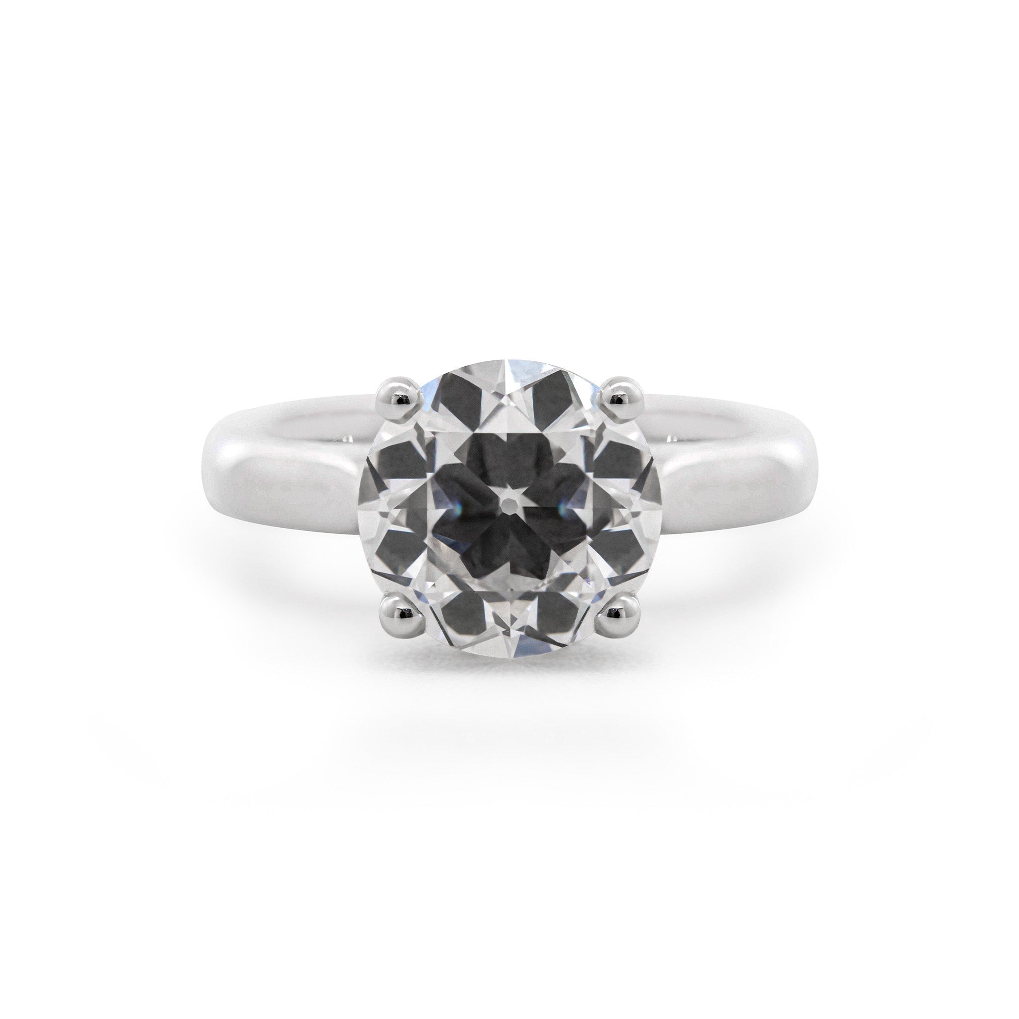 Platinum 2.63CT Old European Cut Lab Diamond Cathedral Design Round Prong Ring - MMR