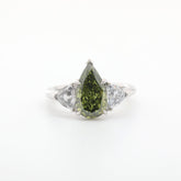 Platinum 3.01ct Pear Green Lab Diamond Three Stone Ring - MMR
