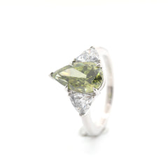 Platinum 3.01ct Pear Green Lab Diamond Three Stone Ring - MMR