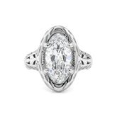 Platinum 3.41CT Elongated Oval Old Mine Cut Lab Diamond Artique Style Filigree Carved Ring - MMR