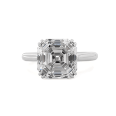 Platinum 5ct Antique Asscher Cut Lab Diamond Double Claw Prong Basket Solitaire Ring - MMR