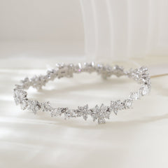 Platinum Brilliant Cut Fancy Shaped Lab Diamond Petal Wave Bracelet (17cm) - MMR