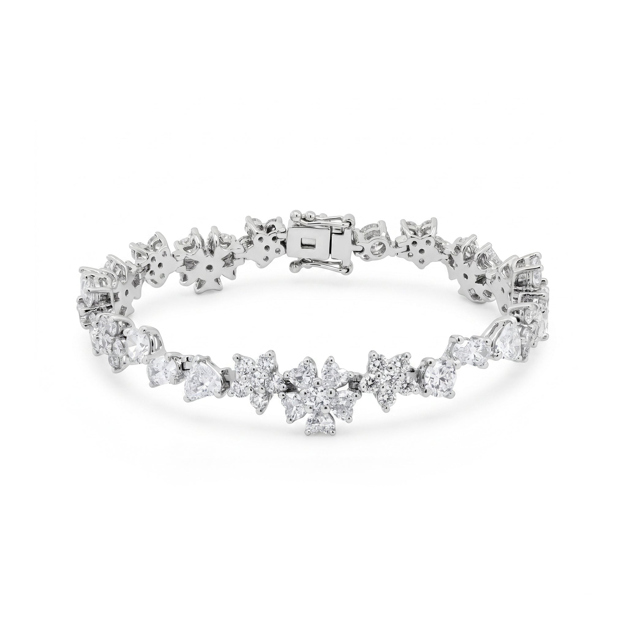 Platinum Brilliant Cut Fancy Shaped Lab Diamond Petal Wave Bracelet (17cm) - MMR