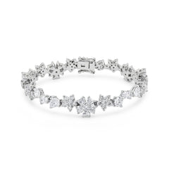 Platinum Brilliant Cut Fancy Shaped Lab Diamond Petal Wave Bracelet (17cm) - MMR
