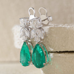 Platinum Lab Colombian Teardrop Emerald Drop Earrings with Lab Diamond Accents - MMR
