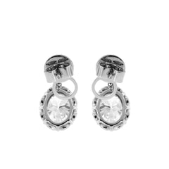 Platinum Vintage - Style Oval Lab Diamond Drop Earrings with Diamond Shape Accents - MMR