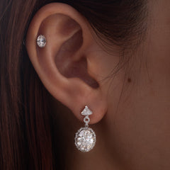 Platinum Vintage - Style Oval Lab Diamond Drop Earrings with Diamond Shape Accents - MMR