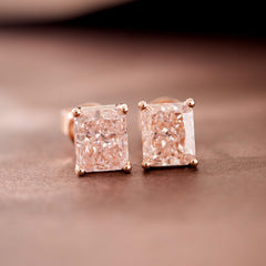 Radiant Fancy Pink Lab Dimond Four - Prong Basket Setting Stud Earrings - MMR